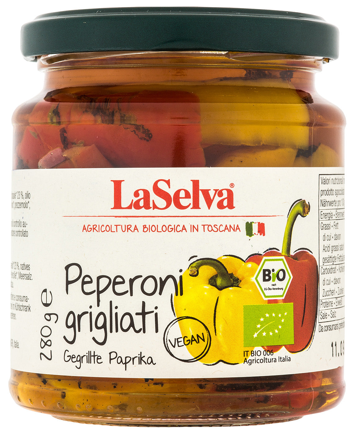 Bio Peperoni grigliati, Paprika gegrillt in Olivenöl, 280 g - YOGISHOP