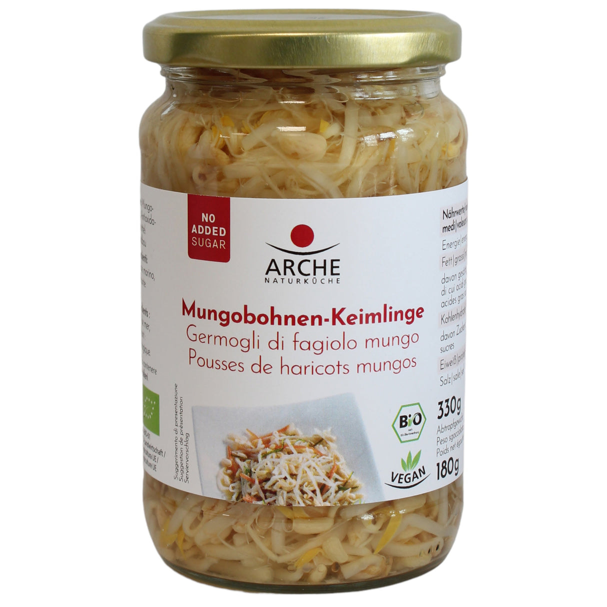 Organic mung bean sprouts, in a glass jar, 330 g