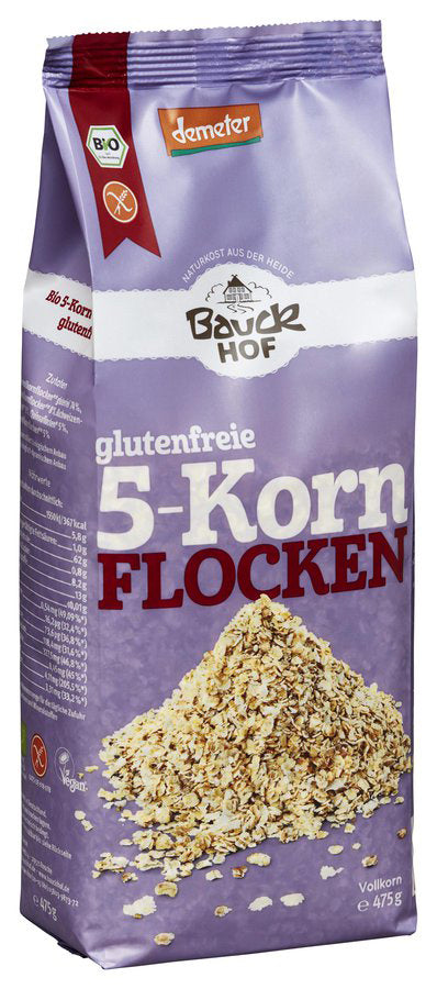 Bio 5-Korn-Flocken, glutenfrei, demeter, 475 g - YOGISHOP