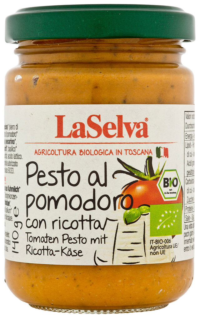 Bio Pesto al pomodore con ricotta, Tomaten-Pesto mit Ricotta, 130 g - YOGISHOP