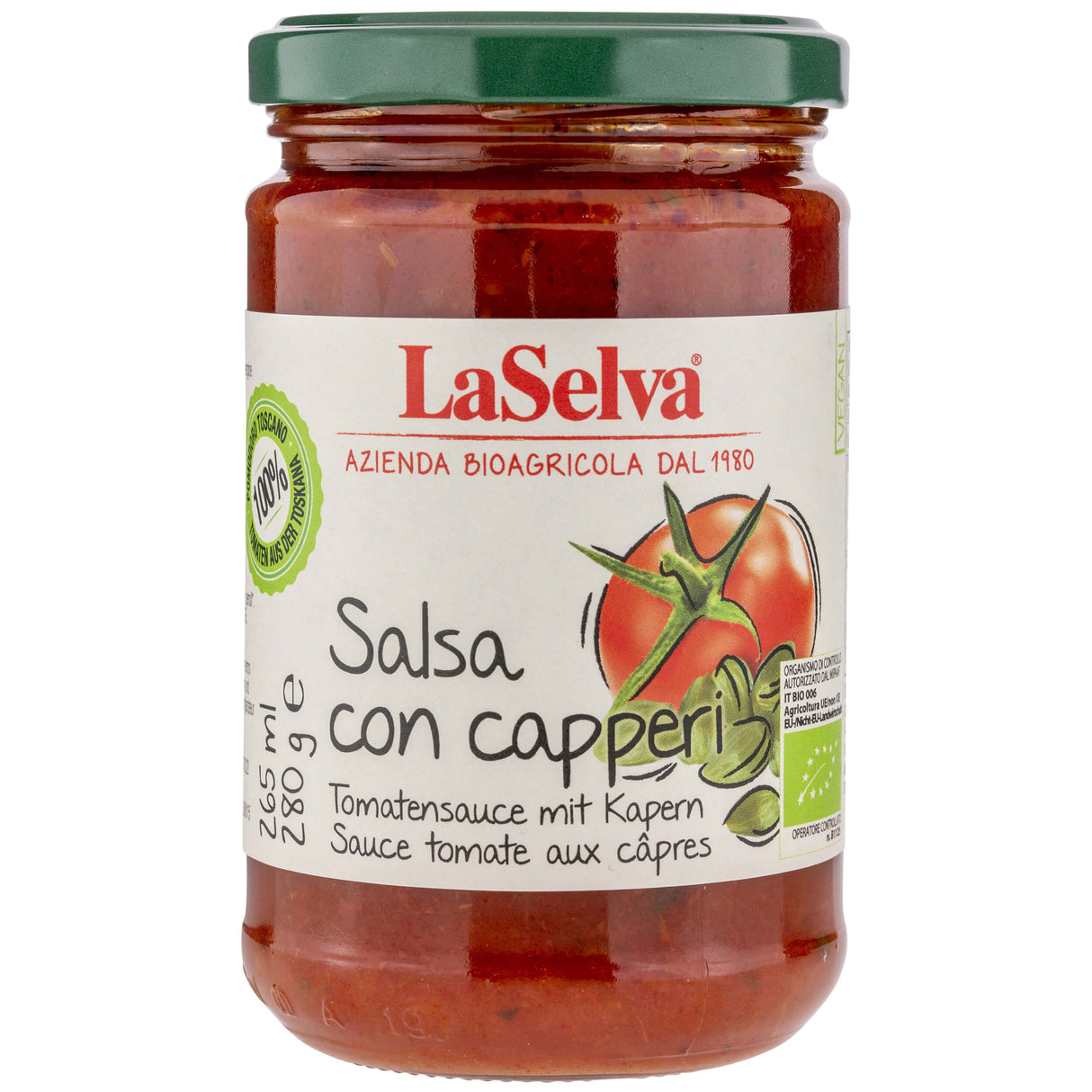 Bio Salsa ai Capperi, Tomatensauce mit Kapern, 280 g - YOGISHOP