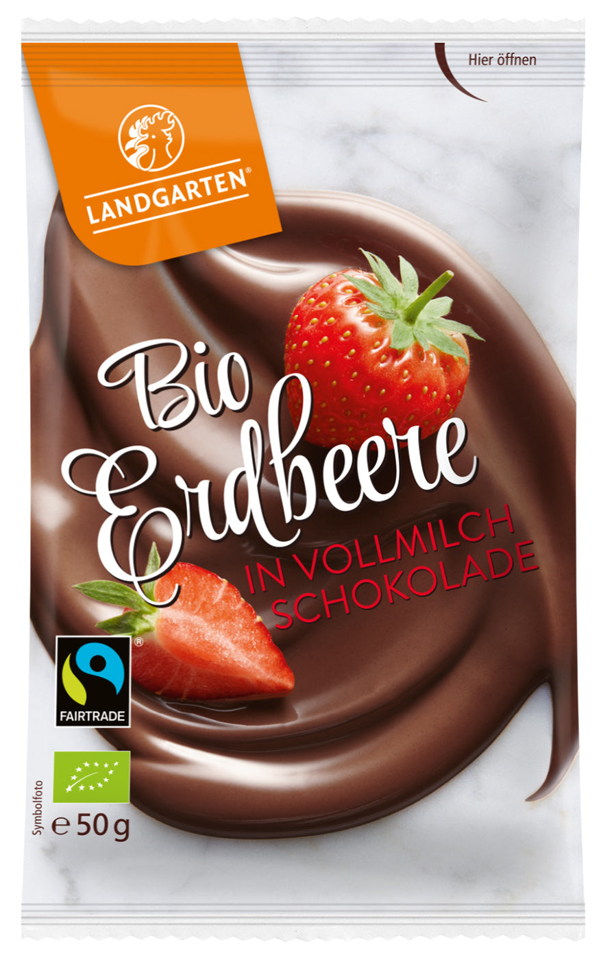 Bio Erdbeere in Vollmilch-Schokolade, 50 g - All-Bio Naturkost