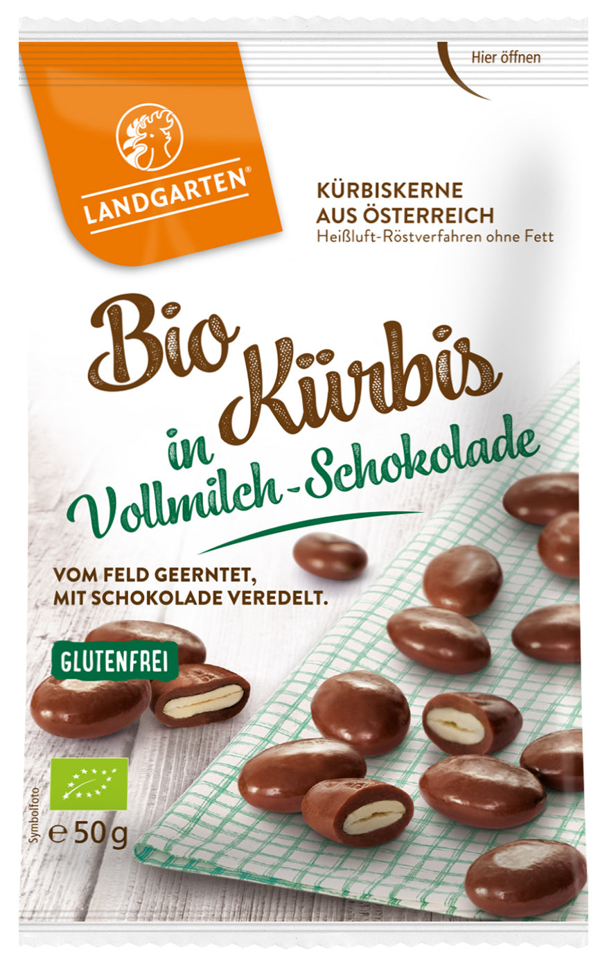 Bio Kürbis in Vollmilch-Schokolade, 50 g - All-Bio Naturkost