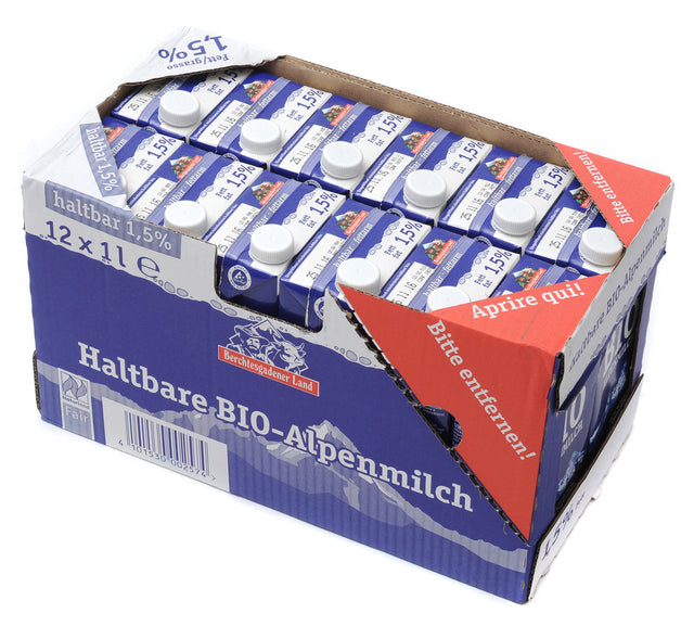 Haltbare Bio-Alpenmilch 1,5%, 12x1 l - YOGISHOP