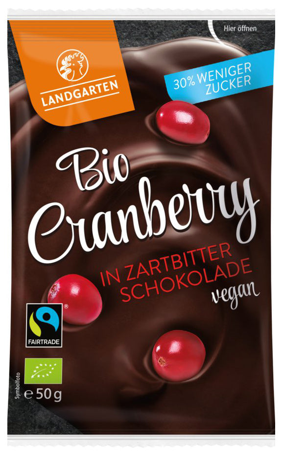 Bio Cranberry in Zartbitter-Schokolade, 50 g - All-Bio Naturkost