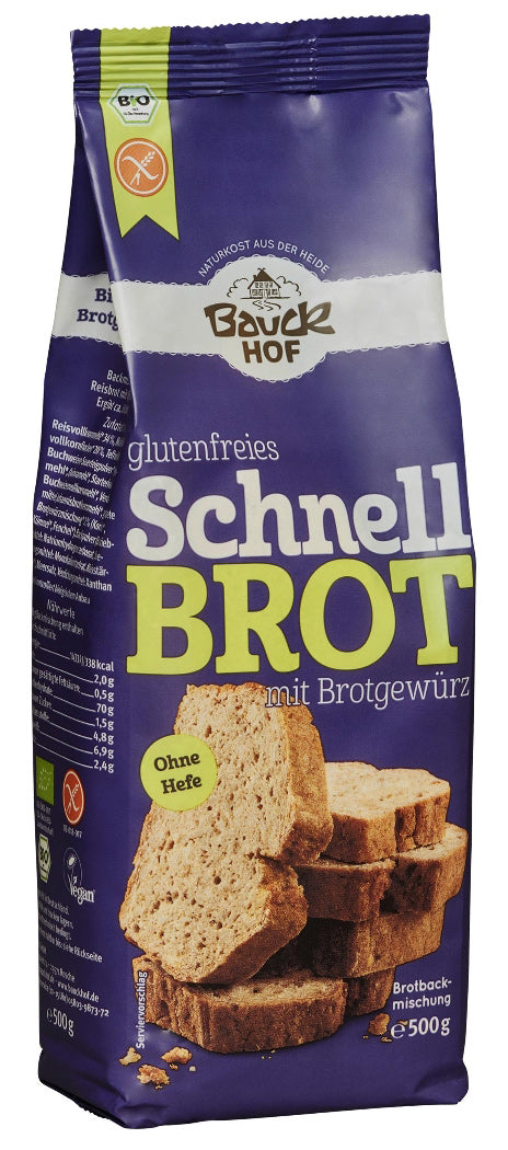 Bio Schnellbrot Backmischung mit Brotgewürz glutenfrei, 500g - YOGISHOP