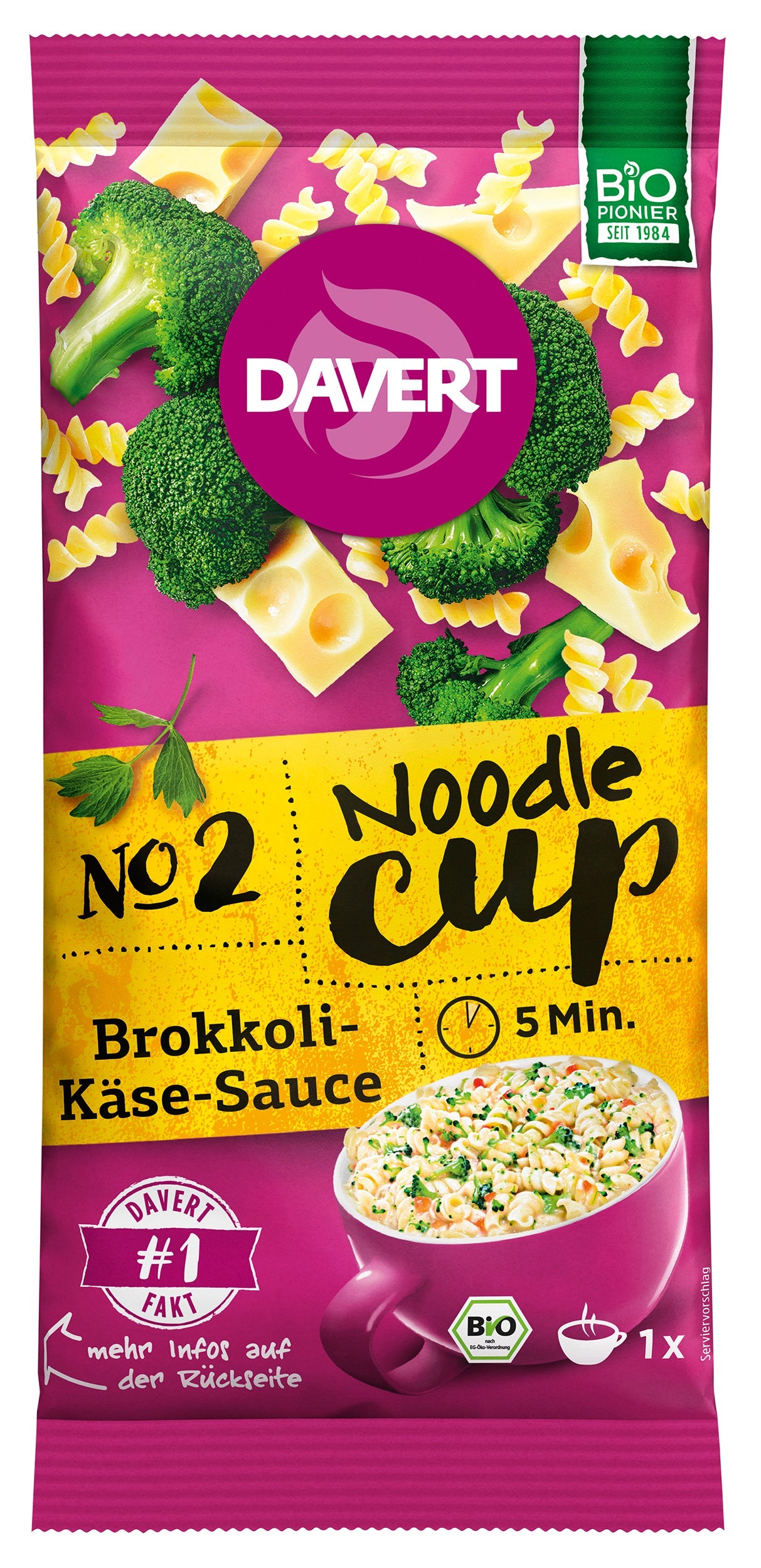 Bio Noodle-Cup Brokkoli-Käse-Sauce, 64 g - All-Bio Naturkost