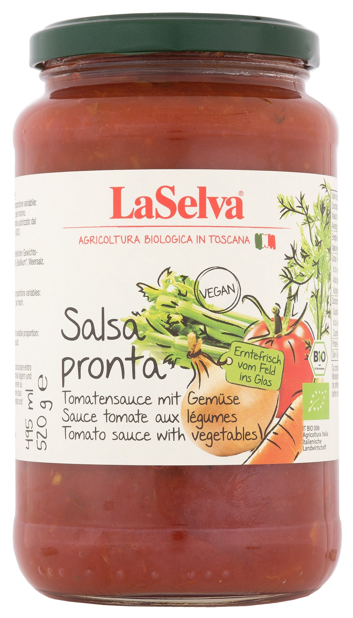 Bio Salsa Pronta, Tomatensauce mit Gemüse, 520 g - YOGISHOP