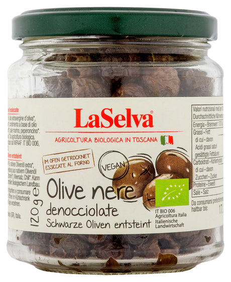 Bio olive nere denocciolate, schwarze getrocknete Oliven entsteint, 120 g
