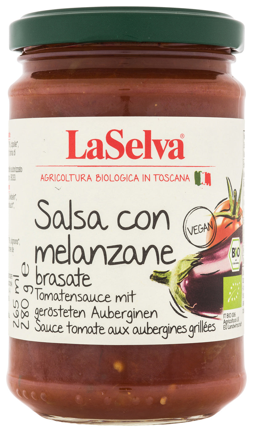 Bio Salsa con melanzane brasate, Tomatensauce mit gerösteten Auberginen, 280 g - YOGISHOP