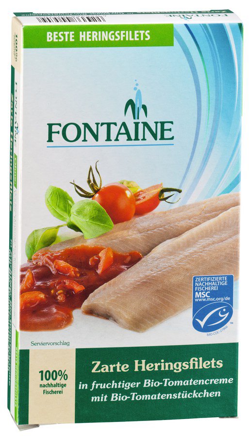 Bio Zarte Heringsfiltes in Bio-Tomatencreme mit Tomatenstückchen, 200 g - All-Bio Naturkost