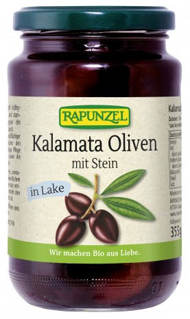 Bio Oliven Kalamata violett, mit Stein in Lake, 355 g 
