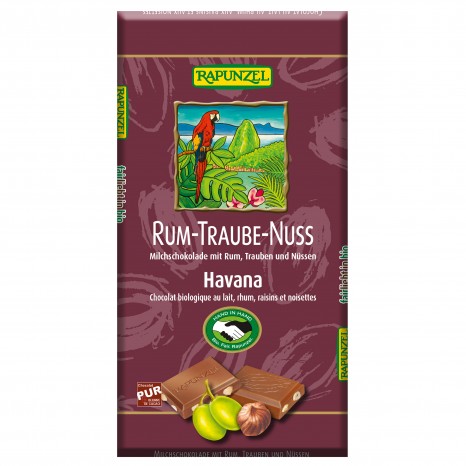 Bio Rum-Trauben-Nuss Vollmilch Schokolade, 100 g 
